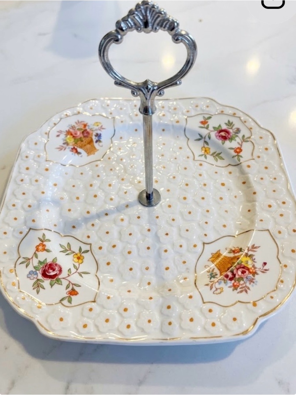 Vintage Hand Painted Made in Japan Floral Tidbit Serving Tray